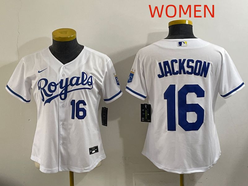 Women Kansas City Royals #16 Jackson White Game Nike MLB Jersey style 004->women mlb jersey->Women Jersey